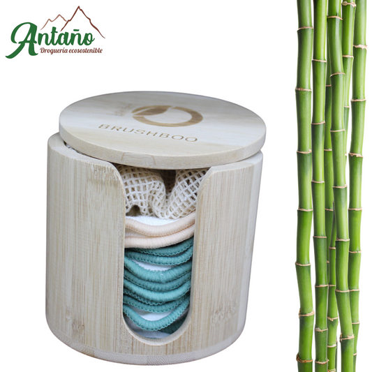 Discos desmaquillantes reutilizables. 16 ud. + caja de bambú